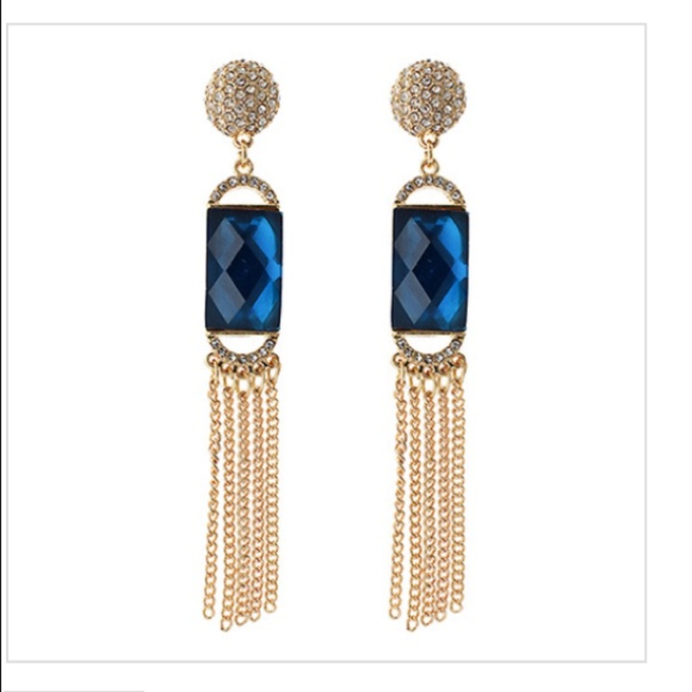Sapphire Tassle Chain Eartings